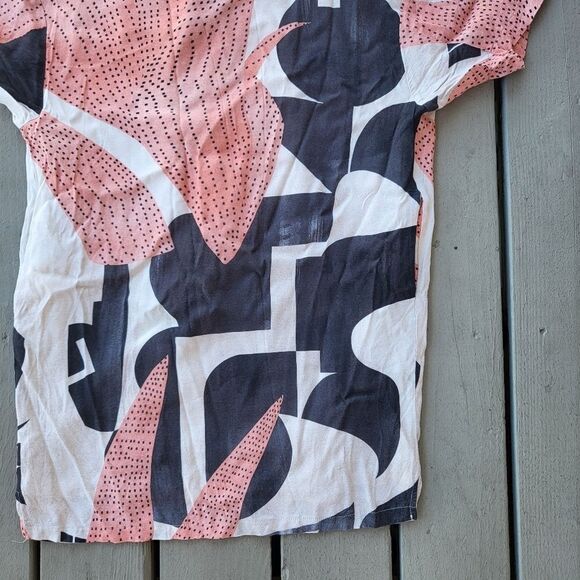 Oliver Bonas Block Print Tunic Dress Short Sleeve Knee Length Pink Black Size 12 - Picture 4 of 7